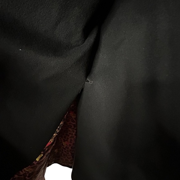 Betsey Johnson Black Brushed Wool Fold-Over Neck Drape Coat Asymmetric Hem Sz 4 - Picture 10 of 16